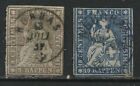 Switzerland 1858 5 rappen gray brown and 10 rappen blue used