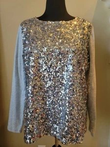 Camicetta camicia top Talbots argento paillettes e grigio taglia XL nuova con etichette $89,50 - Foto 1 di 7