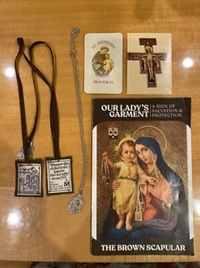 🙏Braunes Skapulier Unserer Lieben Frau vom Berg Karmel🙏ST ANTHONY HALSKETTE & HEILIGE KARTEN - Bild 1 von 1