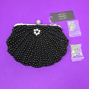 UBORSE Women Faux Black Pearl Clutch Crystal Beaded Evening Bag Purse New W/ Tag - Picture 1 of 13
