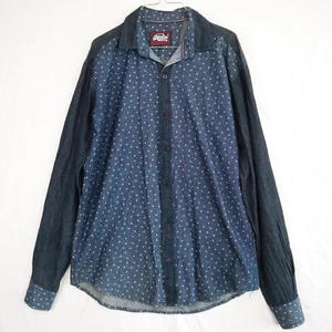 Vintage SuperDry Shirt Mens 2XL XXL Casual Button Up Blue Star Print Long Sleeve - Picture 1 of 7