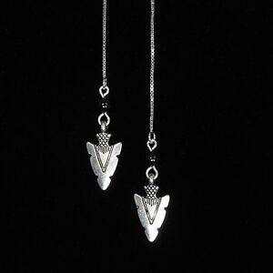 Arrowhead Charm Sterling Silver Threader Earrings w/ Black Onyx Gemstone