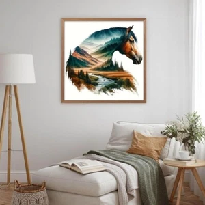 Horse Diamond Art Painting Kits for Adults, Round Full Drill Mountain Road Diamo - Picture 1 of 9