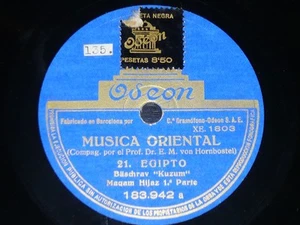 ETHNIC 78 rpm RECORD Odeon EGYPT Musica Oriental BASCHRAV KUZUM Maqam Hijaz - Imagen 1 de 2