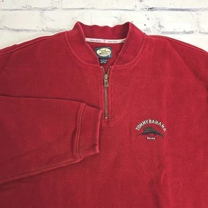 Tommy Bahama Sweater 1/4 Zip Mens Large Red Relax Pullover Sweatshirt Vintage - Picture 1 of 12