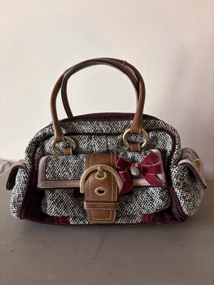Vintage 2000s Coach Soho 2005 Tweed Satchel Y2K Swarovski Bow - Image 1 of 4