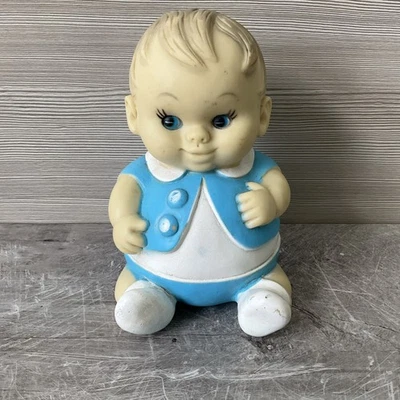 "Muñeca Uneeda Plumpees 6"" goma/vinilo vientre redondo - azul vintage 1968 juguete chirriante" Foto 1 de 4