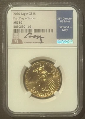 Eagle 2020 oro de 25 dólares media onza 1/2 oz. NGC MS70 primer día de emisión BU: 10375 Foto 1 de 2