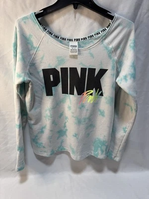 Sudadera Victoria's Secret Rosa Neón Fuera de los Hombros Slouchy Crew XS Tie Dye Foto 1 de 4