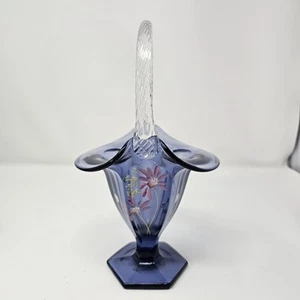 Fenton lila Kunst Glas Korb handbemalt Blumen Künstler signiert klarer Griff - Bild 1 von 13
