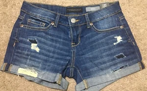 Nuevo con etiquetas Nuevo Aeropostale Misses Jean Pantalones Cortos Azul Puños Talla 0 Juniors Midi $39.50 - Imagen 1 de 2