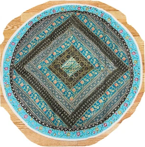 BOHO ethnic wall hanging Table cloth tapestry Throw round patchwork Blue Golden - Picture 1 of 6