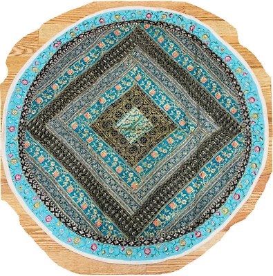 BOHO ethnic wall hanging Table cloth tapestry Throw round patchwork Blue Golden - Image 1 of 4