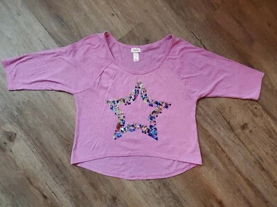  Justice For Girls Shirt top Size 12 purple sequin star 3/4 sleeve EUC ship $0 - Image 1 of 4