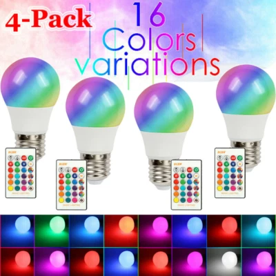 4 Pack Color Changing Light RGB LED Bulbs Dimmable Party Lights Remote Control - Image 1 of 4