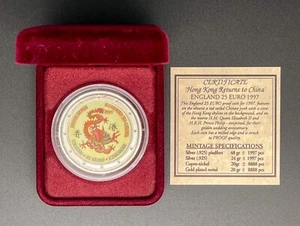 1997 UK 25 Euro DRAGON Hong Kong RETURNS TO CHINA QE II Philip Golden Wedding - Picture 1 of 5