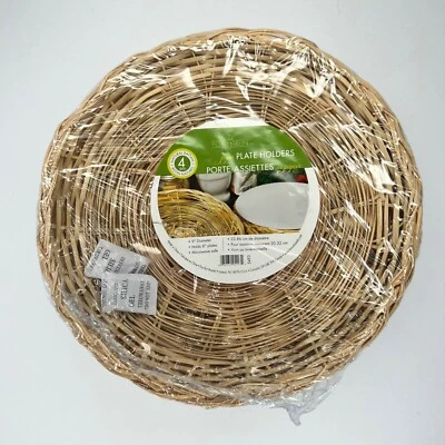 Fox Run Paper Plate Holders Set of 4 Rattan Holds 8 inch Plates NWT - Image 1 of 4