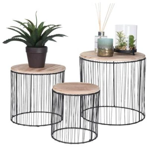 Blumenständer 3er Set Metall Holz schwarz braun 29x28 cm Pflanzenständer Tisch - Bild 1 von 6