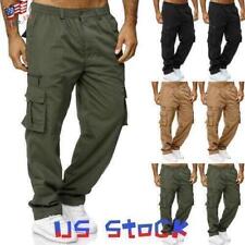Mens Work Stretch Cargo Combat Loose Pants Multi Pockets Elastic Waist Trousers