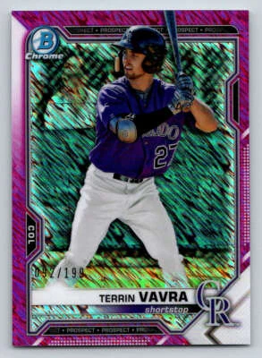 2021 Bowman Chrome Fuchsia Shimmer #BCP100 Terrin Vavra 199 (ref 194245) - Image 1 of 2