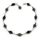 Black Ceramic Bead with Wire Element Neckalce In Silver Tone - 48cm L/ 6cm Ext