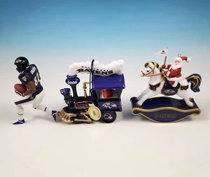 3 Baltimore Ravens Christmas Ornament Set Danbury Mint 2006 2008 Hallmark Sharpe - Picture 1 of 6