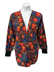 Landau Women's Long Sleeve Scrub Jacket S Halloween Multicolor 100% Cotton Top