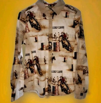 Camisa de manga larga Bit & Bridle para mujer RODEO Western USA caballo abotonada (S) Foto 1 de 4