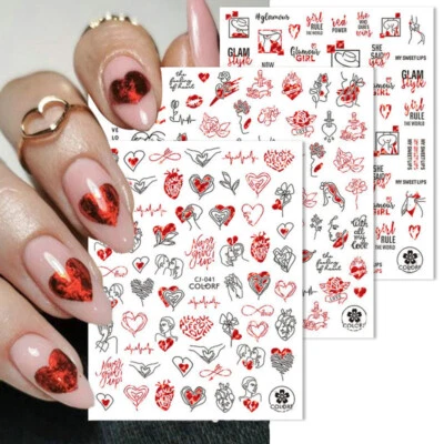 Nail Art Valentine Daisy Love Heart Flower Series Nail Art Stickers 3D Decals . - Image 1 of 4