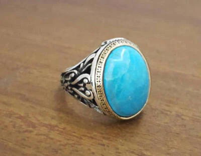 Solid 925 Sterling Silver Natural Blue Arizona Turquoise Gemstone Men's Ring - Image 1 of 4