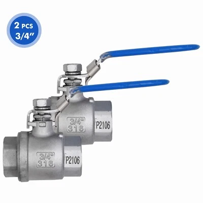 3/4" Ball Valve Full Port, 316 Stainless Steel, 2-Piece  1000 WOG 2Pack - Image 1 of 4