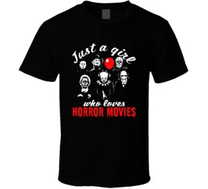 Just A Girl Who Loves Horror Movies Horror Characters Fan T Shirt - Picture 1 of 9
