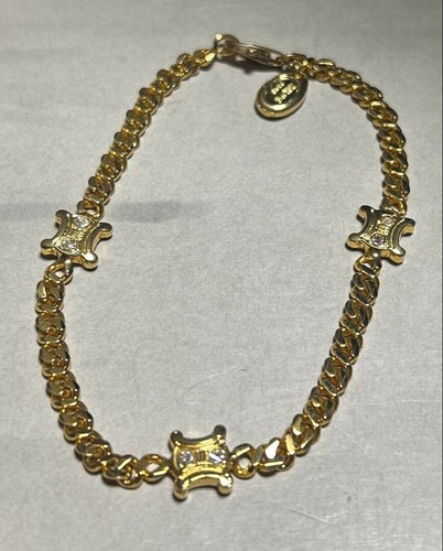 Bracciale catena CELINE iconico trionfo charm motivo quadrato oro vintage Giappone