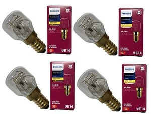 4 x PHILIPS Branded Oven 40w Lamp SES E14 Small Screw Cap 300° Cooker Light Bulb - Picture 1 of 3
