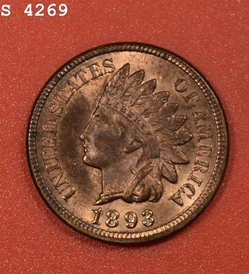 Centavo cabeza india 1893 "GEM BU RB" *Envío y devolución gratis después del primer artículo* Foto 1 de 2