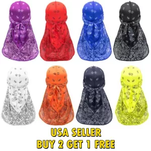 Bandanna Paisley Baumwolle Durag Unisex Wellenkappe Mütze Doo Rag Biker glatte Kopfhülle - Bild 1 von 12