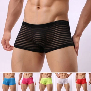 Men Boxer Underwear Boxers Sexy Stripe Mesh Transparent Briefs Ultra-thin - Picture 1 of 16
