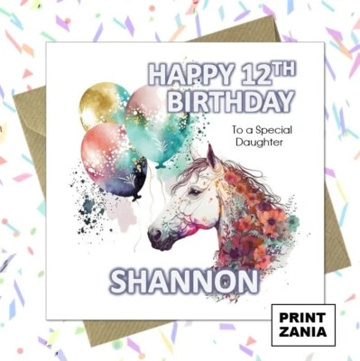 PRINTZANIA Personalised Horse Birthday Card Mum Dad Son Daughter Nephew Niece Friend CCD