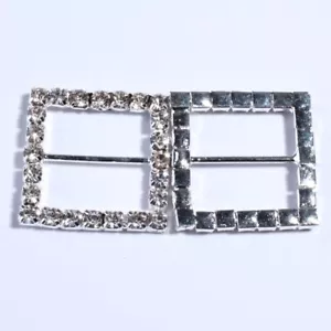 15PCS 25MM Silver Crystal Square Rhinestones Buckles Metal Diamante DIY - Picture 1 of 2