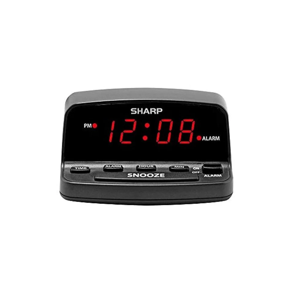 Sharp Digital Alarm Clock with Keyboard Style Controls Battery Black