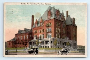 Postcard KS 1926 Topeka Santa Fe Hospital Vtg View Old Car K7 - Picture 1 of 2