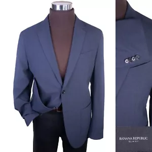 Banana Republic Wool Check Blue Sport Coat Jacket Blazer Sz 44R Two Button EUC - Picture 1 of 15