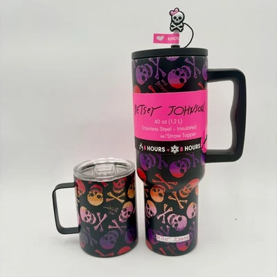 Juego de vaso y taza calavera Betsey Johnson con tapa de paja nuevo Foto 1 de 4