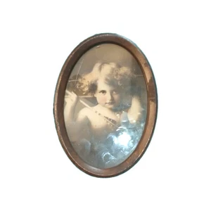 Amor erwachen Engel 10 Metall ovaler Rahmen mit Glas 7" x 5" 1897 Vintage  - Bild 1 von 3
