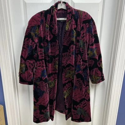 Abrigo Vintage Retrato Terciopelo Frente Abierto Chal Cuello Abstracto Geométrico LEER Foto 1 de 4