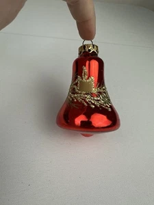 Vintage GLASS CHRISTMAS ORNAMENT RED BELL GOLD Candle GLITTER W GERMANY - Picture 1 of 14