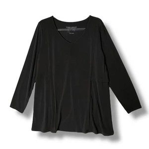 Susan Graver Modern Essentials Top Gr. L V-Ausschnitt flüssig Strick Tunika schwarz Capsule - Bild 1 von 11