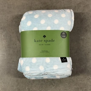 Kate Spade Oversize QUEEN FULL Blue Glow White Polka Dots Fleece Blanket Lia Dot - Picture 1 of 4