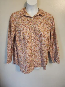 Camisa Lands End Rosa Amarillo Rojo Pequeña Floral Manga Larga Con Botones 2X 20 22 - Imagen 1 de 6
