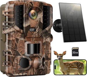 Wildlife Camera Wifi Bluetooth - 4K 64MP Solar Trail Camera with Night Vision Ac - Picture 1 of 6